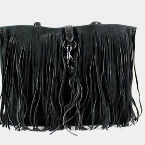 Rebecca Minkoff - Megan Black Suede and Leather Shopper Tote with fringe